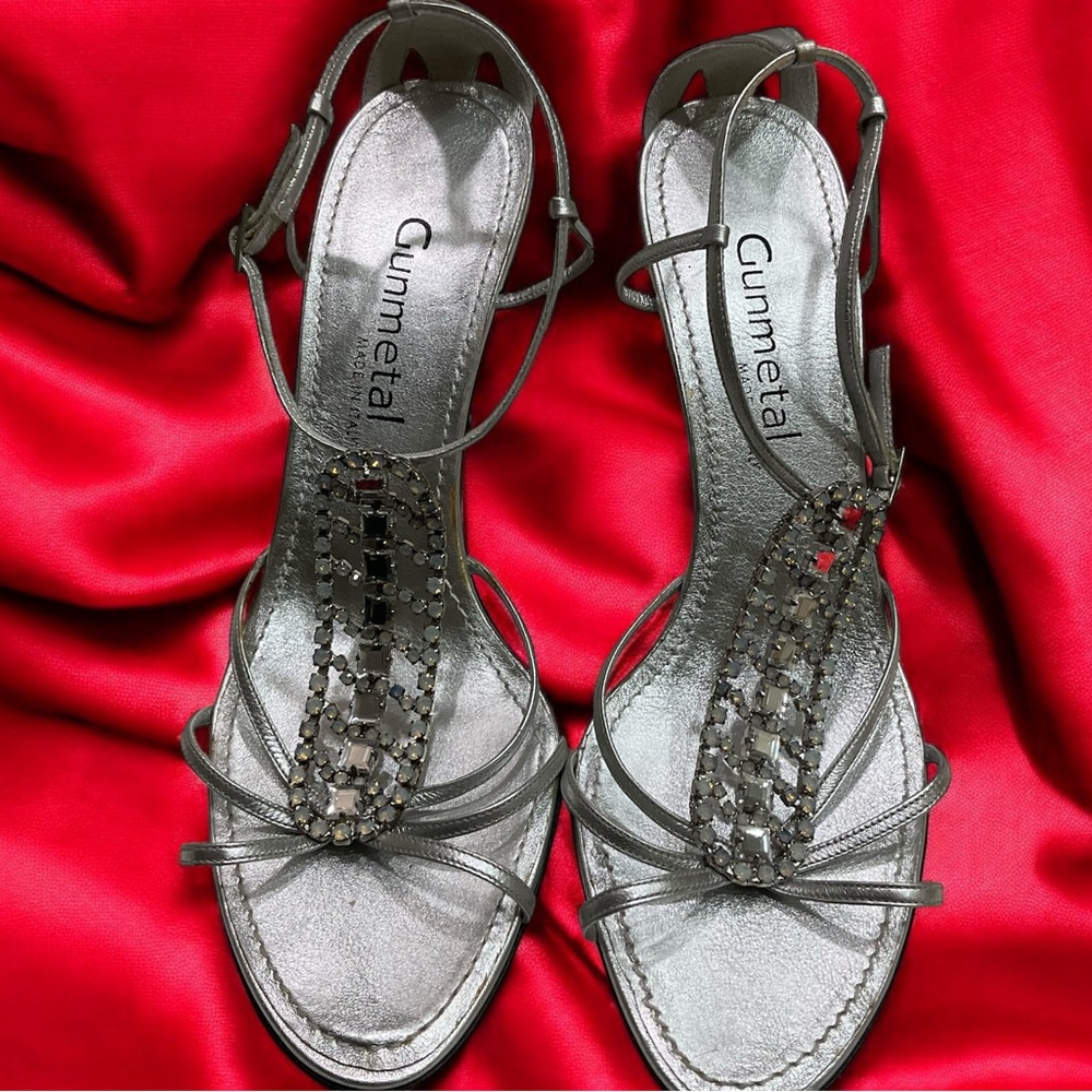 Gunmetal Rhinestone and Silver Evening Heels, Beautiful, Sz 8.5 / 39 - Picture 2 of 16